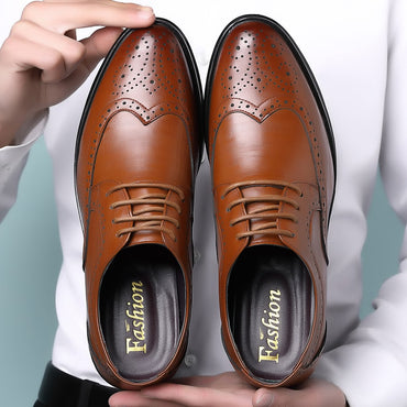 Handcrafted Mens  Oxford Shoes Genuine Calfskin Leather Brogue Dress Shoes Classic Business Formal Shoes Man