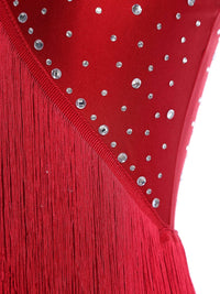 Women Rhinestones Latin Dance Costume Tassel Gymnastics Leotard Bodysuit Ballet Tango Salsa Jazz Performance Fringed Jumpsuits
