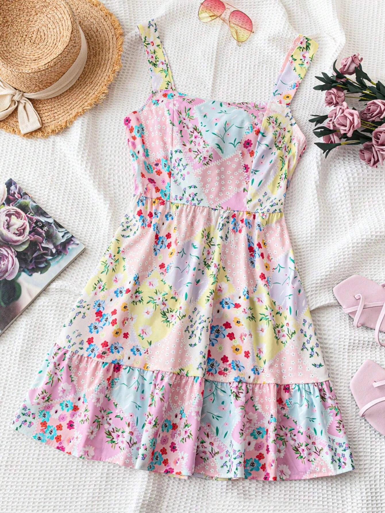 【Boho Chic】Floral Strapless Dress with Back Tie Detail, Summer Bridesmaid Guest Dress for Garden Party, Date Night