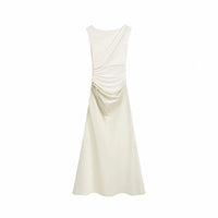 Retro Ele White Lace Satin Patchwork Design High Waist Slimming Long Skirt  Dr Soft Polyester Summer Gown