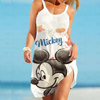 Elegant Dresses for Women Sexy 2022 Minnie Mouse Women&#39;s Dress Sling Summer Woman Beach Boho Disney Loose Print Mickey Fashion