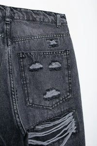 Jeans For Women 2024 Denim Solid Loose Zipper Fly Female Hole Trouser Pockets Wild Basic Commute Woman Wide Leg Long Pant