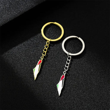 Israel Palestine Map Flag Keychain for Men Women Stainless Steel Pendant Key Chain Gold Color Vintage Jewelry Amulet Accessory