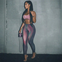 Women Sexy Tie Dye 2 Piece Set Supendency Striped Print Crop Tanks+Contast Color Matching Trousers Female Attractive Suits
