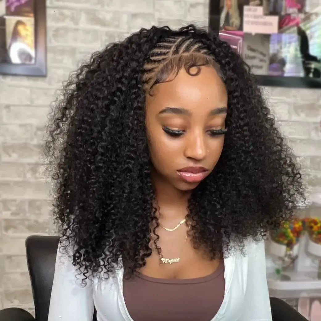 Deep Curly Half Wig Human Hair 200% Density 3 In 1 Half Wigs for Women Drawstring Seamless Flip Headband Wig Beginner Friendly