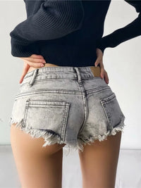 Sexy Hot Girl Denim Shorts Fashion Women Low Waist Retro Y2K Slim Elastic Streetwear Short Jeans Casual Commute Ripped Trousers