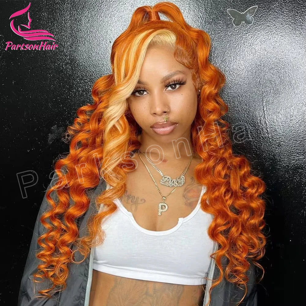 13x4 HD Transparent Front Wig Highlight Ginger Orange 613 Honey Blonde Loose Wave 13x6 HD Lace Frontal Human Hair Wigs For Women