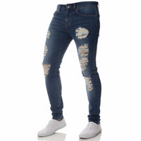 2023 Fashion Street Style Ripped Skinny Jeans Men Vintage wash Solid Denim Trouser Mens Casual Slim fit Black Blue denim Pants