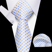 Tie Men Business Necktie Set Classic Plaid Cufflinks Handkerchief For Suit Wedding High Quality 3pcs Ties Sets Formal Gravata