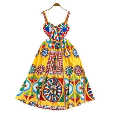 Dress Women Long Dresses Sling Strapless Sleeveless Print Floral A Line Vestidos Streetwear Elegant Splice Y2k High Waist Party