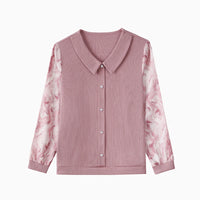 Women Spring  Chiffon Blouses Shirts Lady Casual Turn-down Collar Patchwork Chiffon Blusas Tops