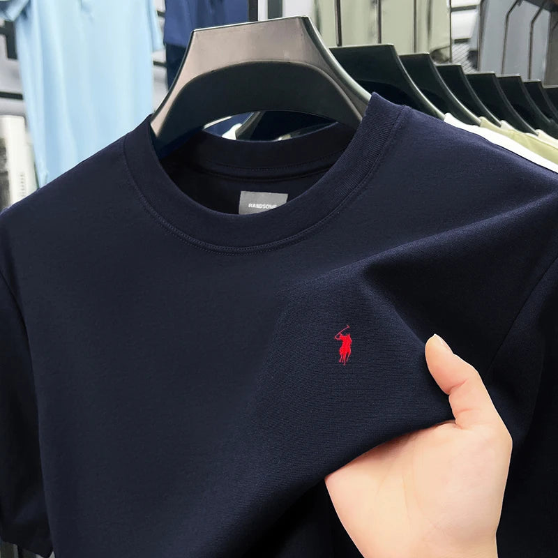 High end silky cotton breathable short sleeve T-shirt men summer designer Paul brand embroidered fashion casual round neck top