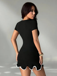 Round neck ruffled slim-fit mini dress