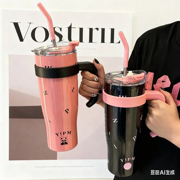 1200ml 304 stainless steel insulated cup, ice cup, large capacity portable straw cup, can keep hot water and can keep ice