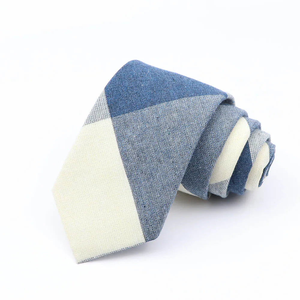 Mens Ties 7cm Classic Cotton Handmade Skinny Grey Brown Striped  Neckties Narrow Collar Slim Plaid Casual Tie Accessories Gift