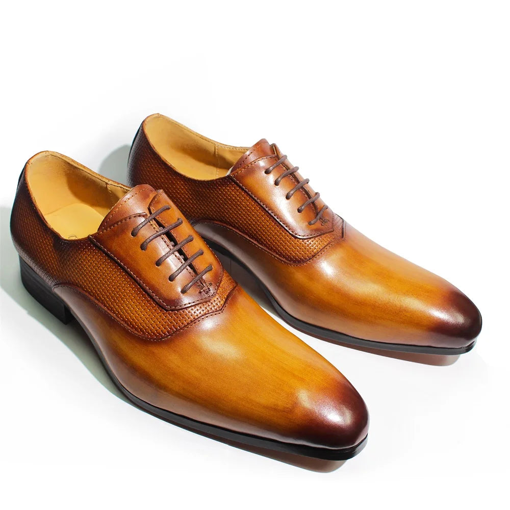 Classic Men's Pointed Toe Oxford Shoes Genuine Leather Handmade Lace-ups for Wedding Business Office Formal Wear