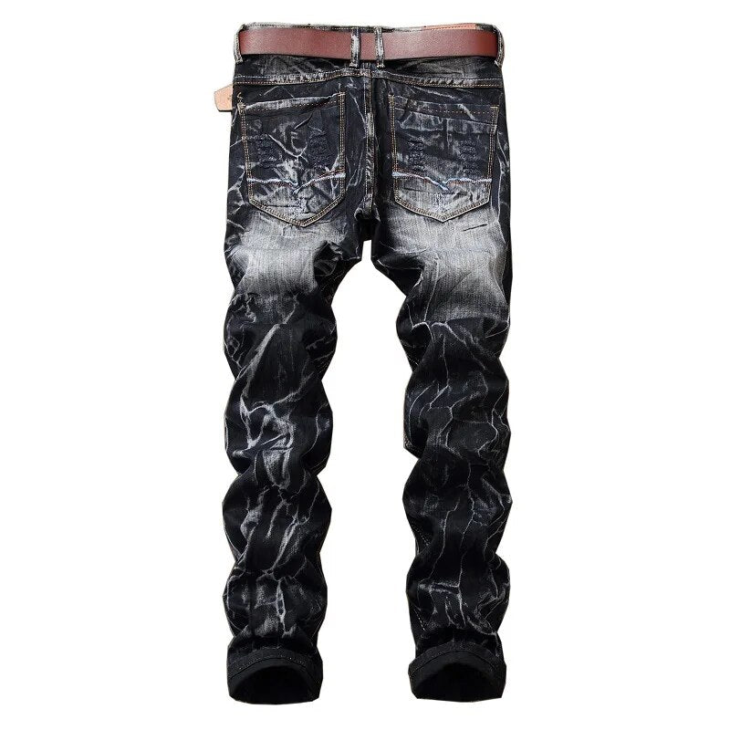 Men Ripped Distressed Denim Trousers Mid Waist Cargo Fashion Streetwear Skinny Jeans Vintage Stretch Casual Slim Pencil Pants