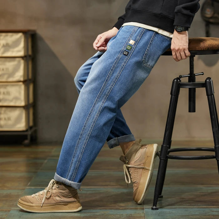 Baggy Pants Loose Fit Retro Blue Harem Pants Vintage Clothes Baggy Jeans Men Fit Harem Pants Wide Leg Fashion Pockets