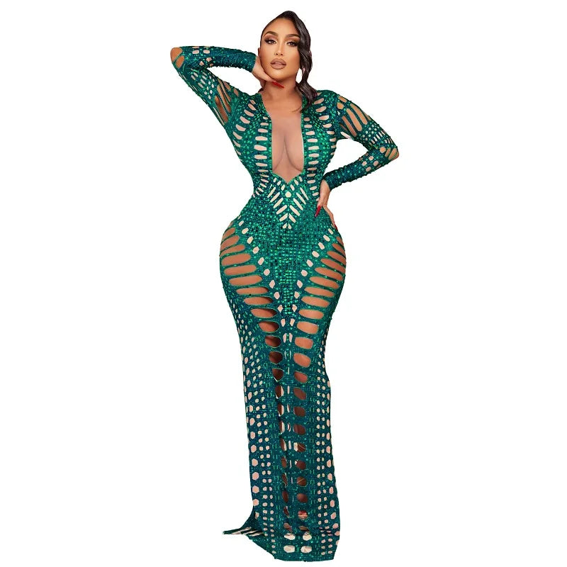 2023 New Hollow Out Beach Long Dress Sexy women See Through Bikini Swimwear Bathing suit Cover-ups Beach Wear Female