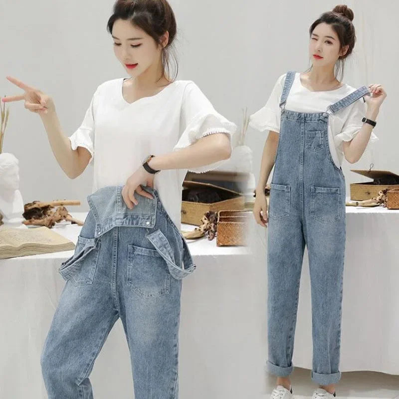 Denim Jumpsuits Women Spring Basic Washed Blue Overalls Outwear Office Lady Womens Elegant Long Trouser Rompers Female Casual