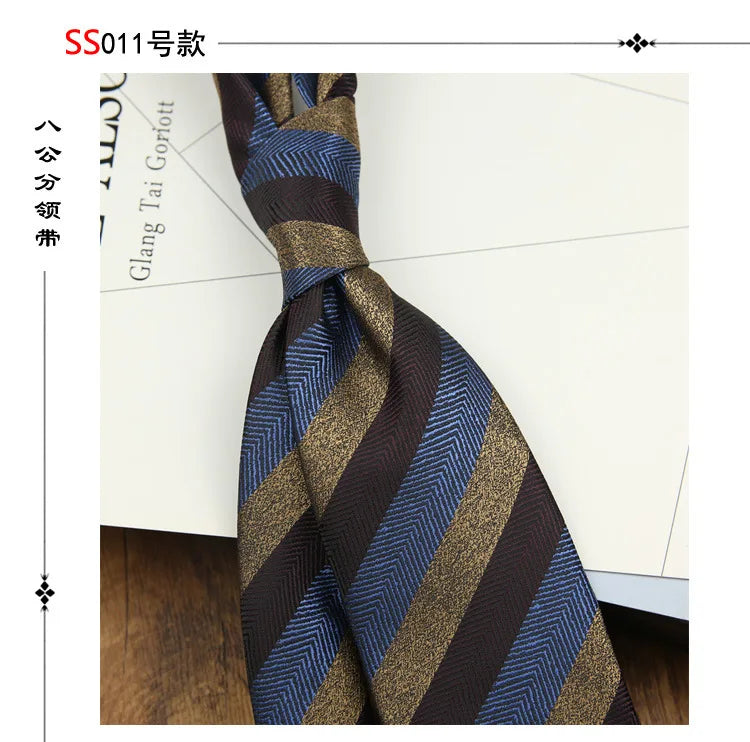 2024 New Brown Polyester Jacquard Men's Neckties 8CM Striped Dots Plaid Business Formal Neck Ties Wedding Party Suit Cravat Gift