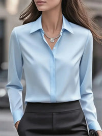 2025 New Women's Long-sleeved Shirt 10 Color Lapel Satin Button Cardigan Office Commuting Elegant Simple Top Basic Blouses