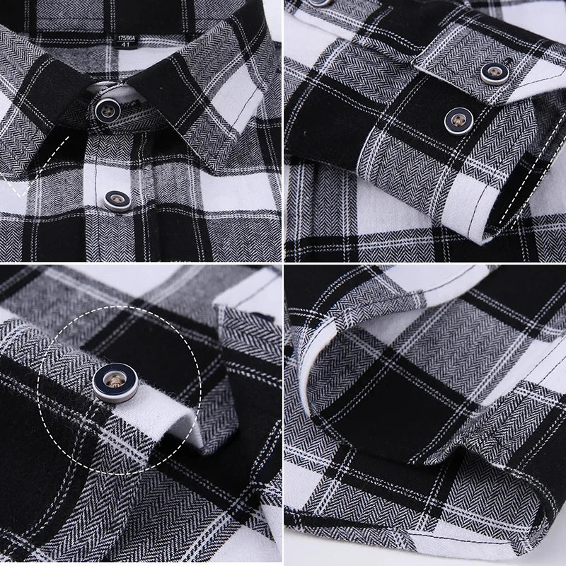 S-11XL Plaid Flannel Shirts For Men's Long Sleeve Cotton Fashion Design Young Casual Standard-Fit Thick Man Shirt Blouse Clothes