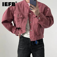 IEFB New Fashion Men's Denim Jacket High Street Male Stand Collar Top Solid Color Short Coat 2023 Autumn Menwear Tide 9C644