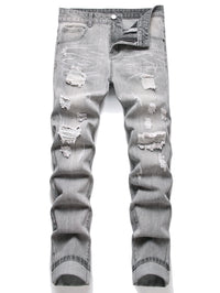 Men's Jeans Slim Fit Comfort Straight Leg Casual Mid Waist Denim Pants Grey Trousers Men Clothing