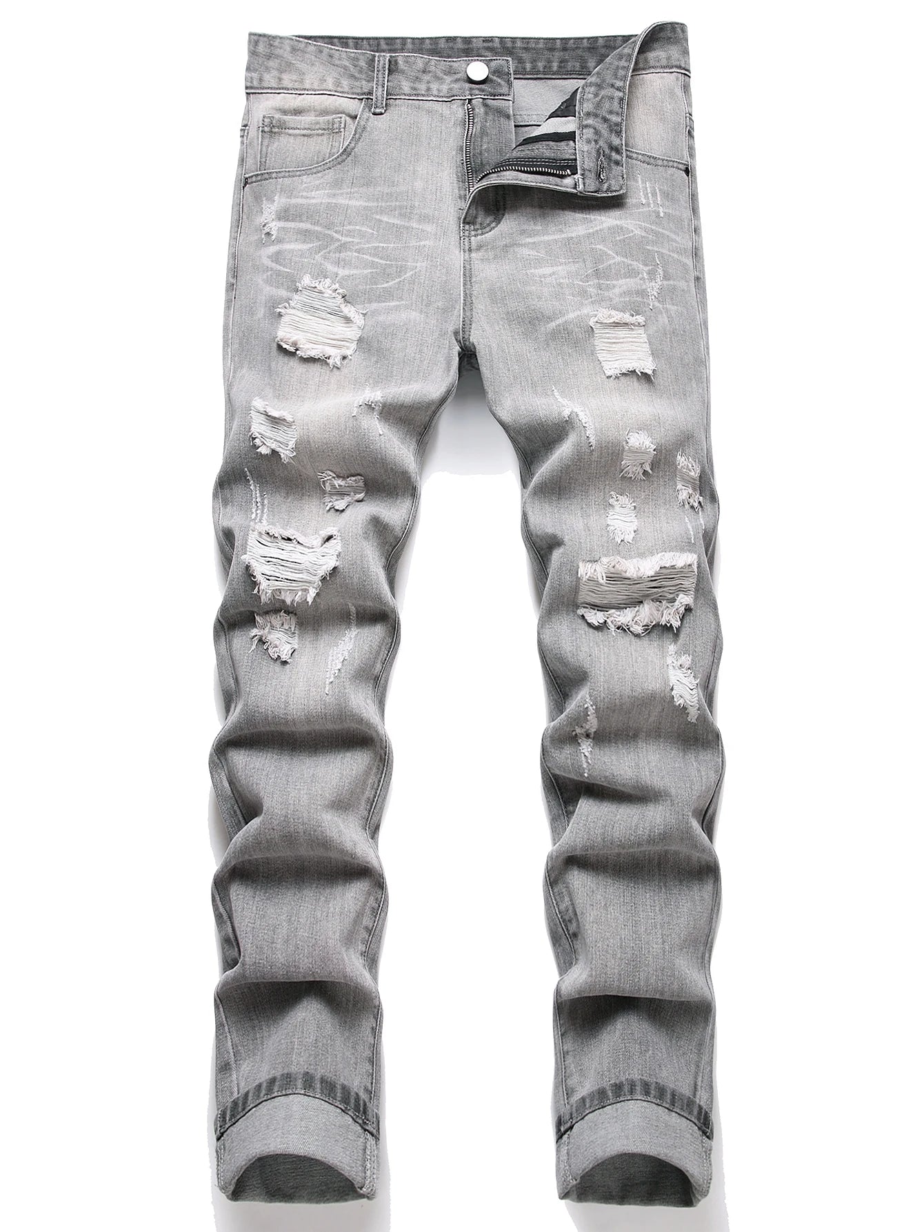 Men's Jeans Slim Fit Comfort Straight Leg Casual Mid Waist Denim Pants Grey Trousers Men Clothing