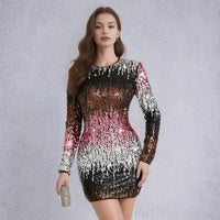 Pluse Size Sparkling Sequin Summer Sexy Dress Women Elegant Club Birthday Party Luxury Long Sleeve Evening Dresses Vestido