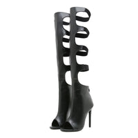 Liyke Sexy Peep Toe Zip Hollow Out Thigh High Boots Women Ballroom Latin Modern Tango Jazz Dancing Shoes Stiletto Heels Black