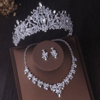 Gorgeous Silver Color Crystal Bridal Jewelry Sets Fashion Tiaras Crown Earrings Choker Necklace Women Wedding Dress Jewelry Set