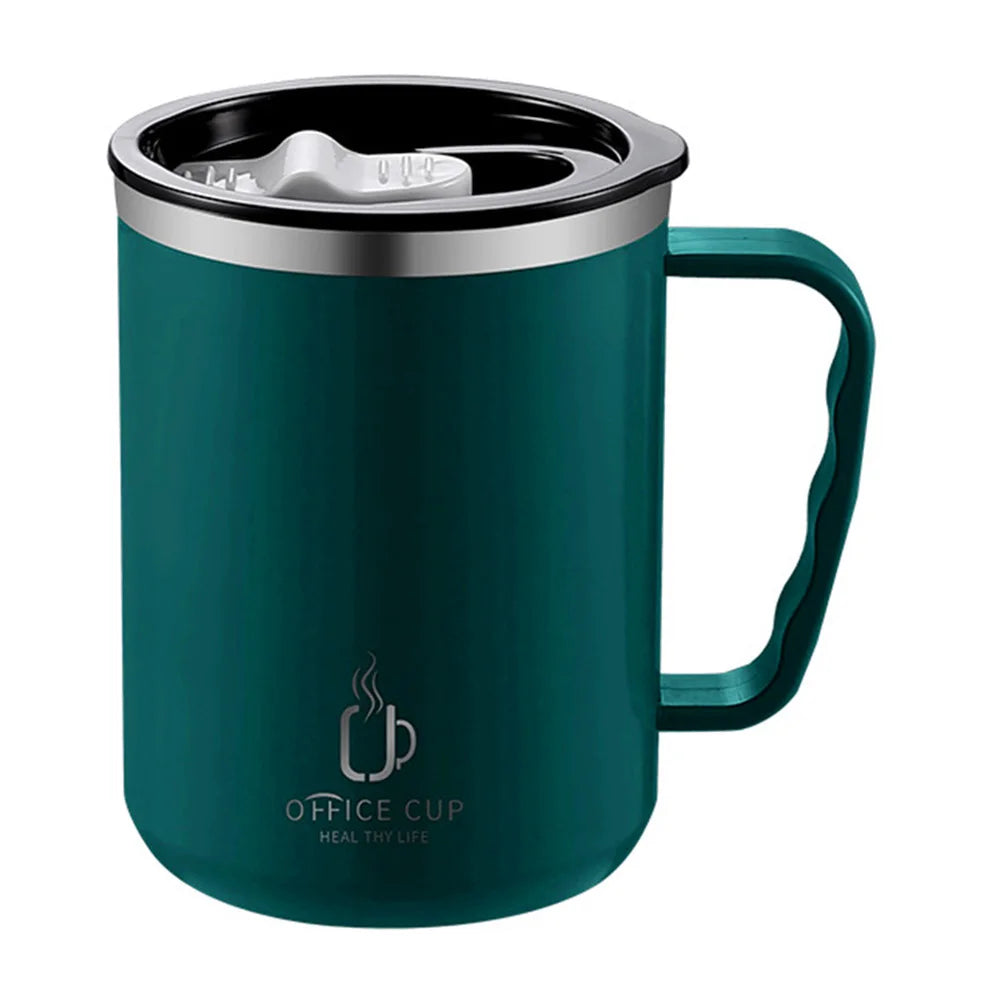 500ml Stainless Steel Water Bottle Double-layer Coffee Mug Milk Cup With Plastic Lid And Handle Insulated Cup for Traveling