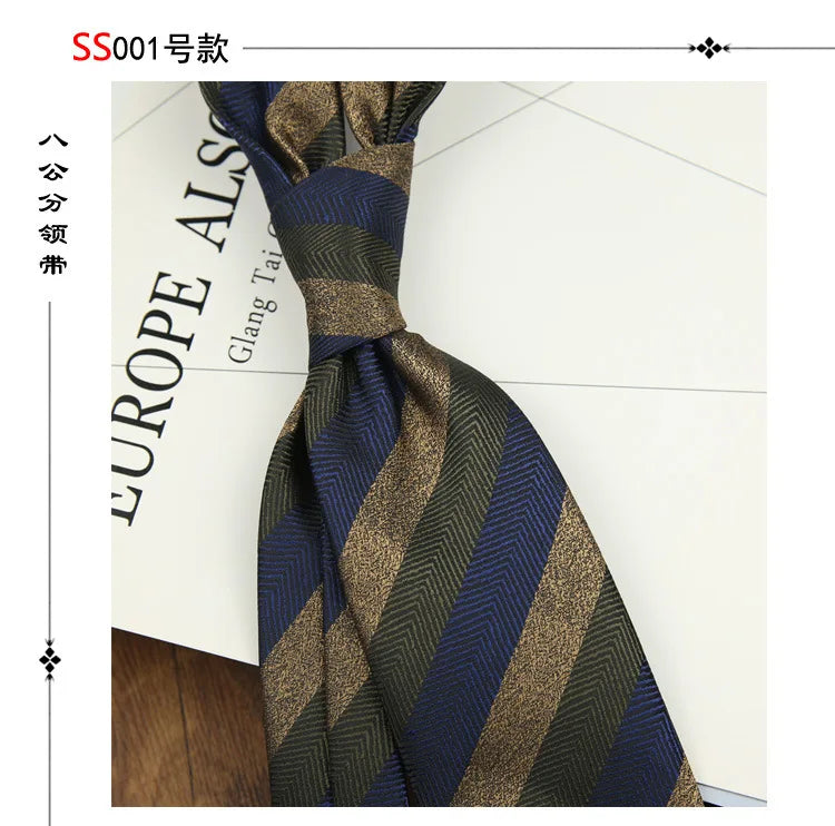 2024 New Brown Polyester Jacquard Men's Neckties 8CM Striped Dots Plaid Business Formal Neck Ties Wedding Party Suit Cravat Gift