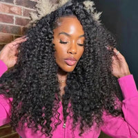 Deep Curly Half Wig Human Hair 200% Density 3 In 1 Half Wigs for Women Drawstring Seamless Flip Headband Wig Beginner Friendly