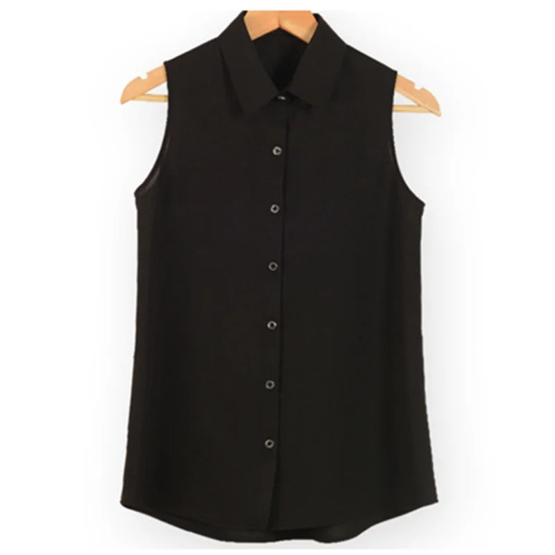 Blusas Femininas 2022 Summer Sleeveless Turn-Down Collar Tops Women Chiffon Shirt Female Shirts Blouses XS XXL