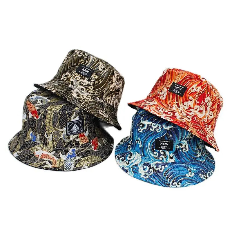 Cotton Print Bucket Hat Fisherman Hat Outdoor Travel Sun Cap Hats for Men and Women 174
