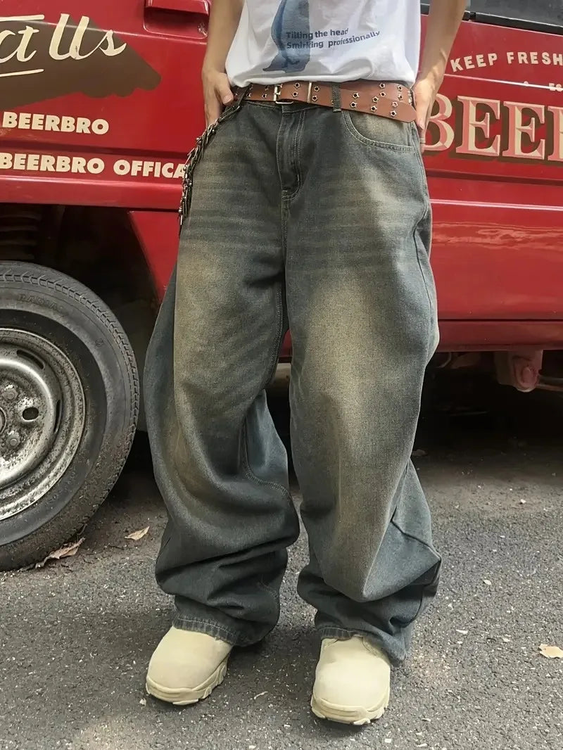 Men's American casual jeans, loose straight, not easy to deform, comfortable to wash, solid color, can be worn in all seasons