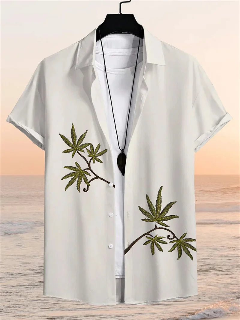 Summer fashion new printed shirt men's short sleeved shirt bird print street casual men's oversized top