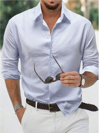 Men's shirt button-up shirt summer shirt blue long-sleeved polka dot lapel outdoor streetwear fashion casual comfortable S-5XL