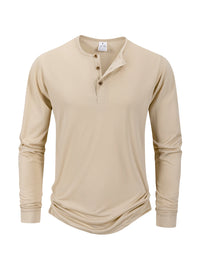 Men's T Shirt Autumn Button Long Sleeve Henley Neck T-Shirt Solid Color Casual Breathable Versatile Tops Fashion Slim T-Shirts