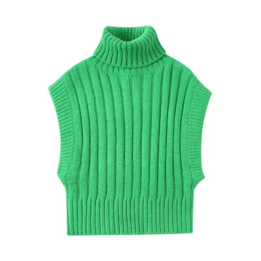 Sexy Women Fashion Turtleneck Collar Green Color Short Vest Sweater