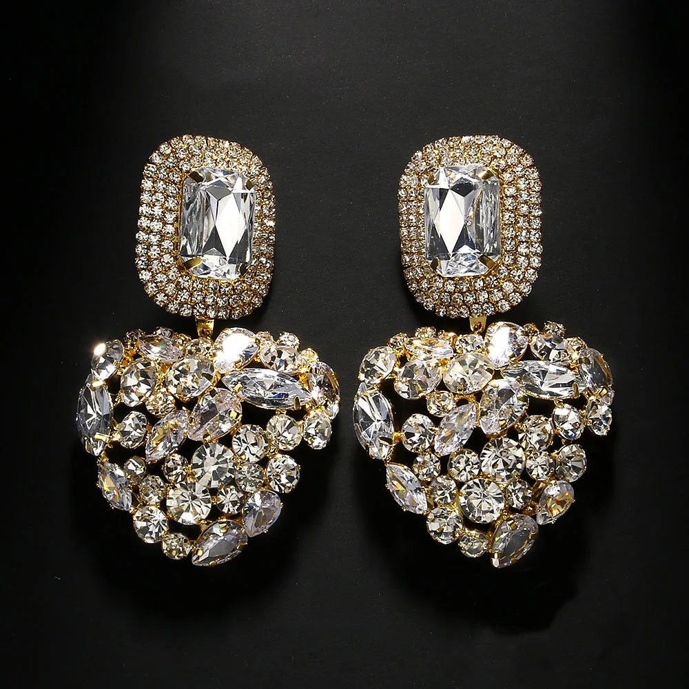 Stonefans Shiny Rhinestone Heart Dangle Earrings Luxury for Women Fashion Jewelry Square Earrings Statement 2024 Designer Y2k