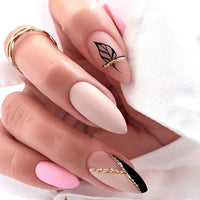 24Pcs Oval Head False Nails Pink Almond Artificial Fake Nails With Glue Full Cover Nail Tips Press On