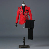 Temperament Gentleman Men's Suit Set Fashion Three Dimensional Marquetry Diamante Evening Dress Gorgeous Slim Groomsman Suits