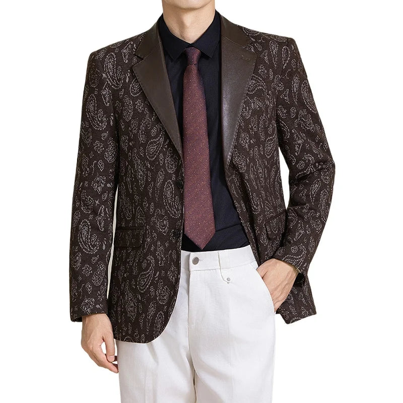 Elegant Printed Blazer for Men - Stylish Fit , Unique Splicing Process , Versatile for Formal & Casual Occasions
