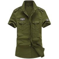 2023 New Mens Military Shirt Men Short Sleeve Cargo Shirts 100% Cotton Casual Solid Shirt Male Pocket Work Shirt