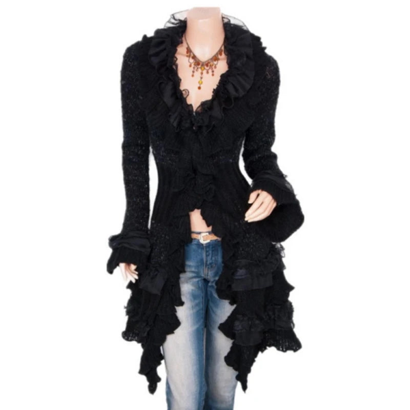 Vintage Renaissance Coat Women Lace Jacket Victorian Steampunk Stand Collar Medieval Lace Up Dress Suit Countess Cardigan