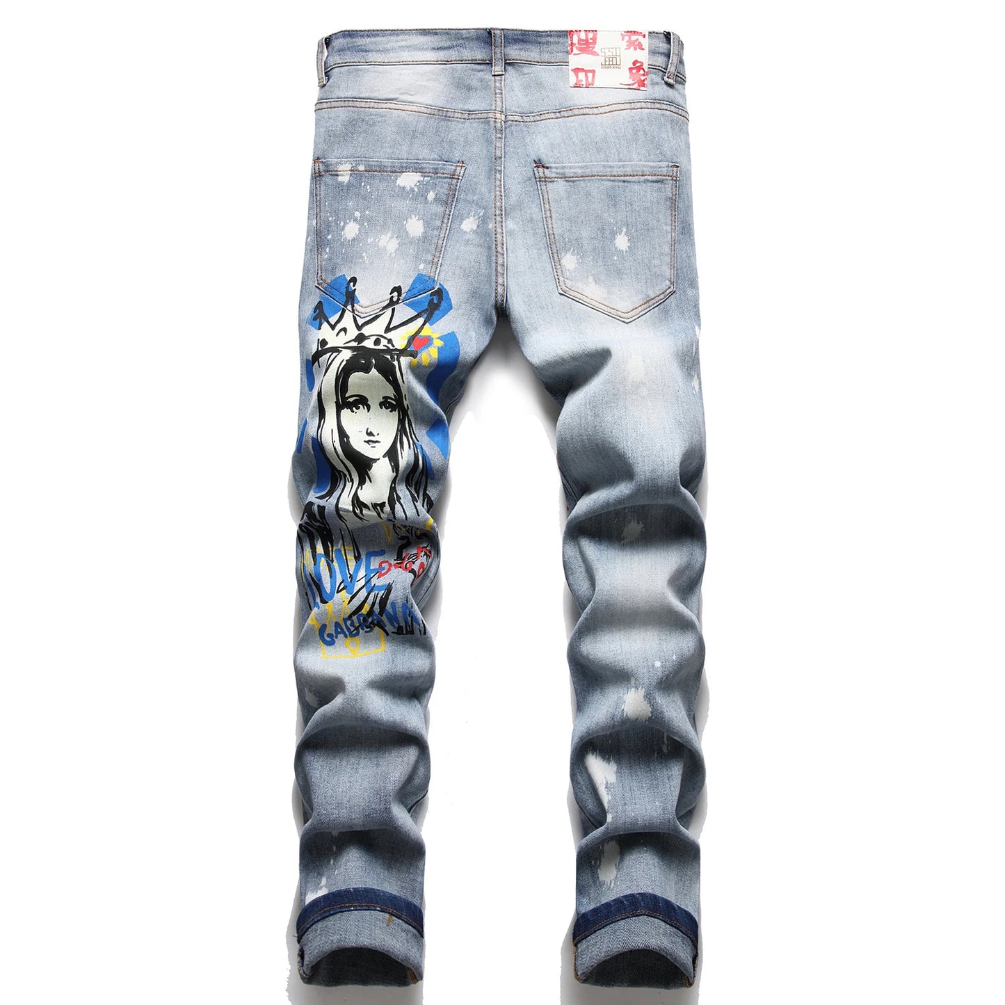 High Quality Men’s Slim-fit Blue Jeans,Light Luxury Hot Printed Decorating Sexy Jeans,Stylish Street Fashion Jeans;